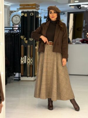 دامن کرم چهارخونه قهوه ای